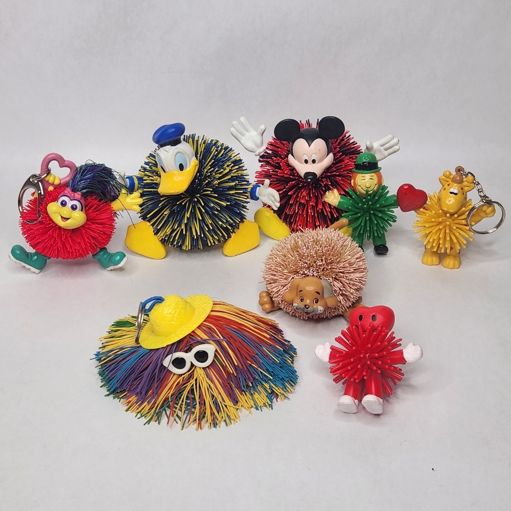 Vintage 90s Koosh Ball Character Figure Lot Disney Mickey Donald Duck 8 Pc